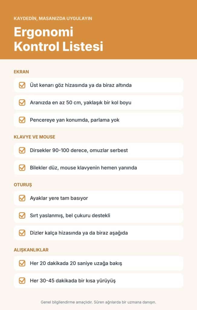 Masa başı çalışanlar için ergonomi kontrol listesi